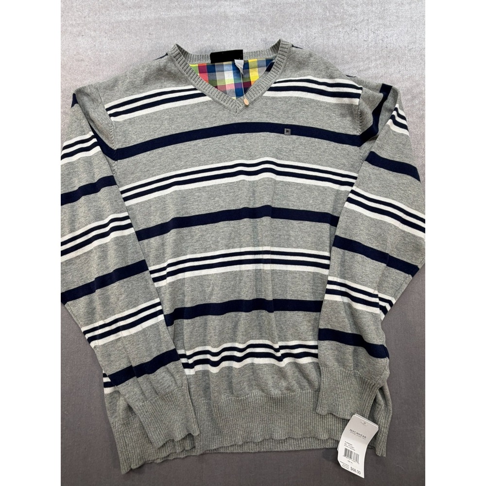 NWT Rocawear Men Striped Sweater Gray Size XL Stack & Rejoice